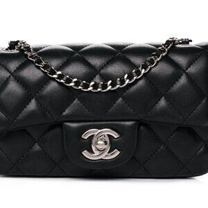 Lambskin Quilted Extra Mini Rectangular Flap Black